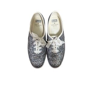 Kate Spade Silver and White Glitter Sneakers